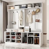 Hall Tree with Bench and Shoe Storage, Multi-Purpose Entryway Bench with Coat Rack, Adjustable Shelves, Shoe Rack 1
