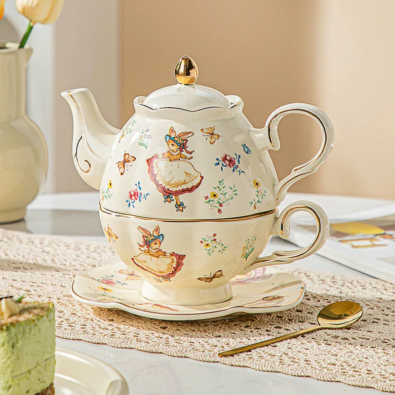 Mother and Child Pot Set Ins Style High Beauty Ceramic Cup Tea Cup Coffee and Dish Set with Gold Inscriptions High Grade