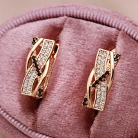 585 Rose Gold Black Zircon Earrings Heart & Arrow Stone Diamonds Piercing Loops Serpentine Drop Earrings Women Fine Jewelry