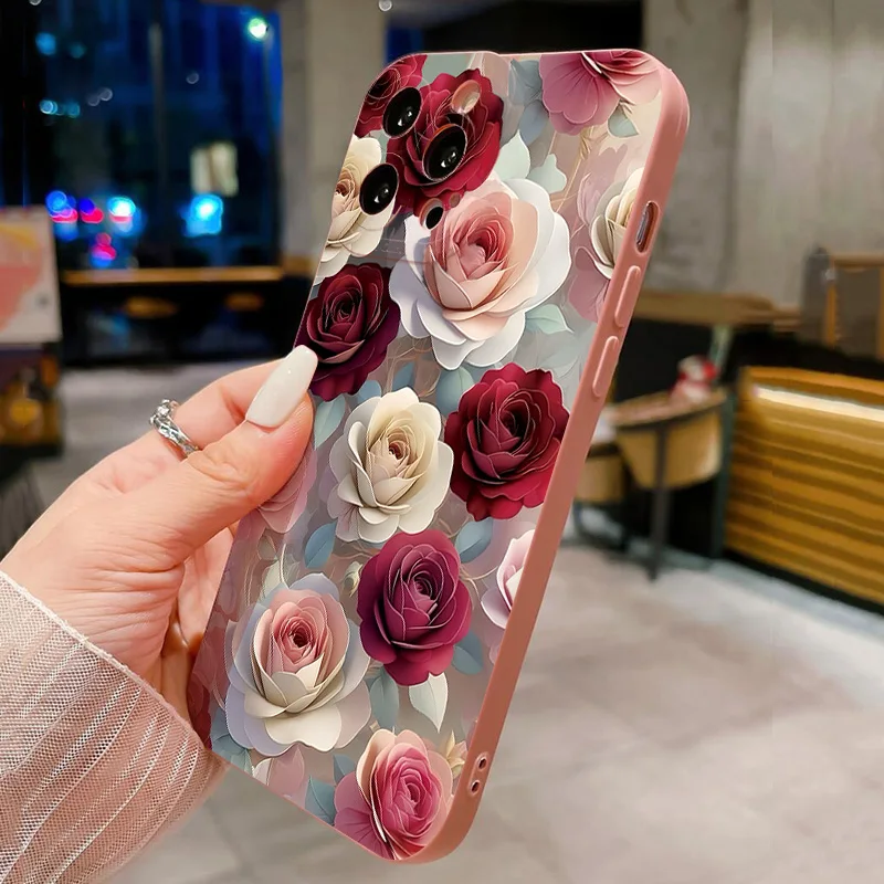 Luxury Rose Floral Pattern Shockproof Matte Soft Phone Case