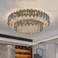 Lustre de plafond en cristal K9 minimaliste de luxe, lumière LED ronde moderne pour chambre à coucher, espace de vie 3