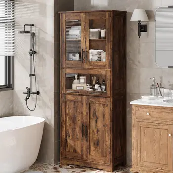67" Tall Bathroom Storage Cabinet with Glass Doors 1