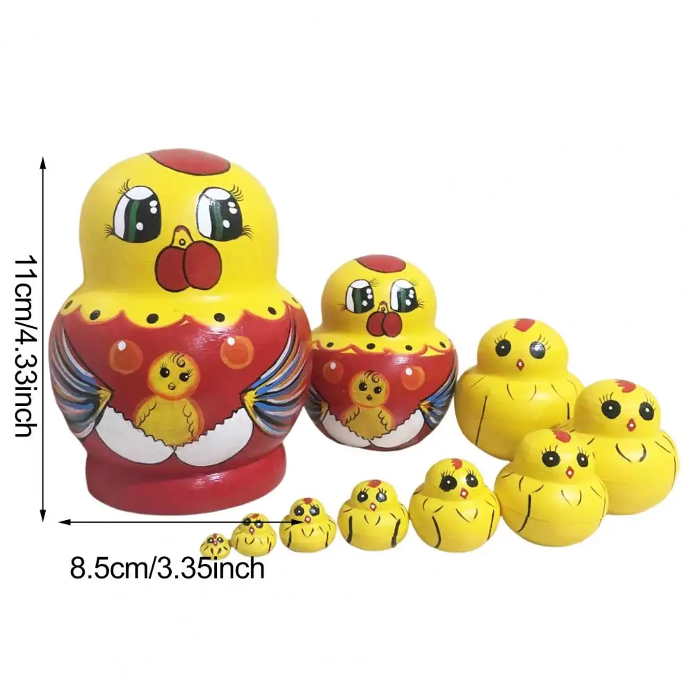 10 개/대 동물 러시아 중첩 인형 10 레이어 수제 나무 Matryoshka 오리 팬더 펭귄 병아리 스태킹 장난감 데스크탑 장식