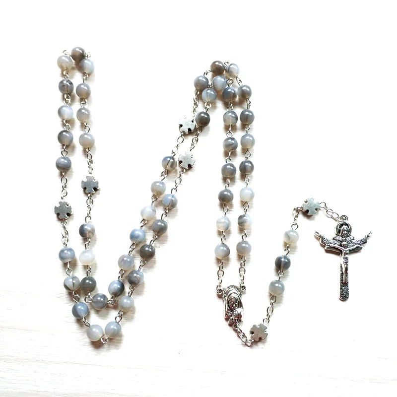 Gray Beads Rosary Necklace 3