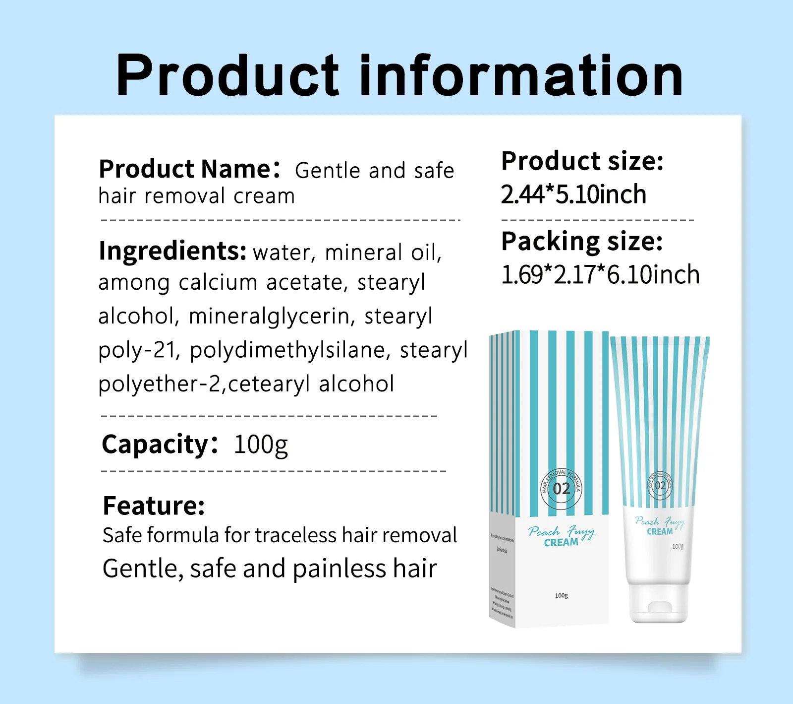 100g Women's Hair Removal Cream for Face & Body Painless & Gentle Formula Lasting Smooth Skin No Irritation