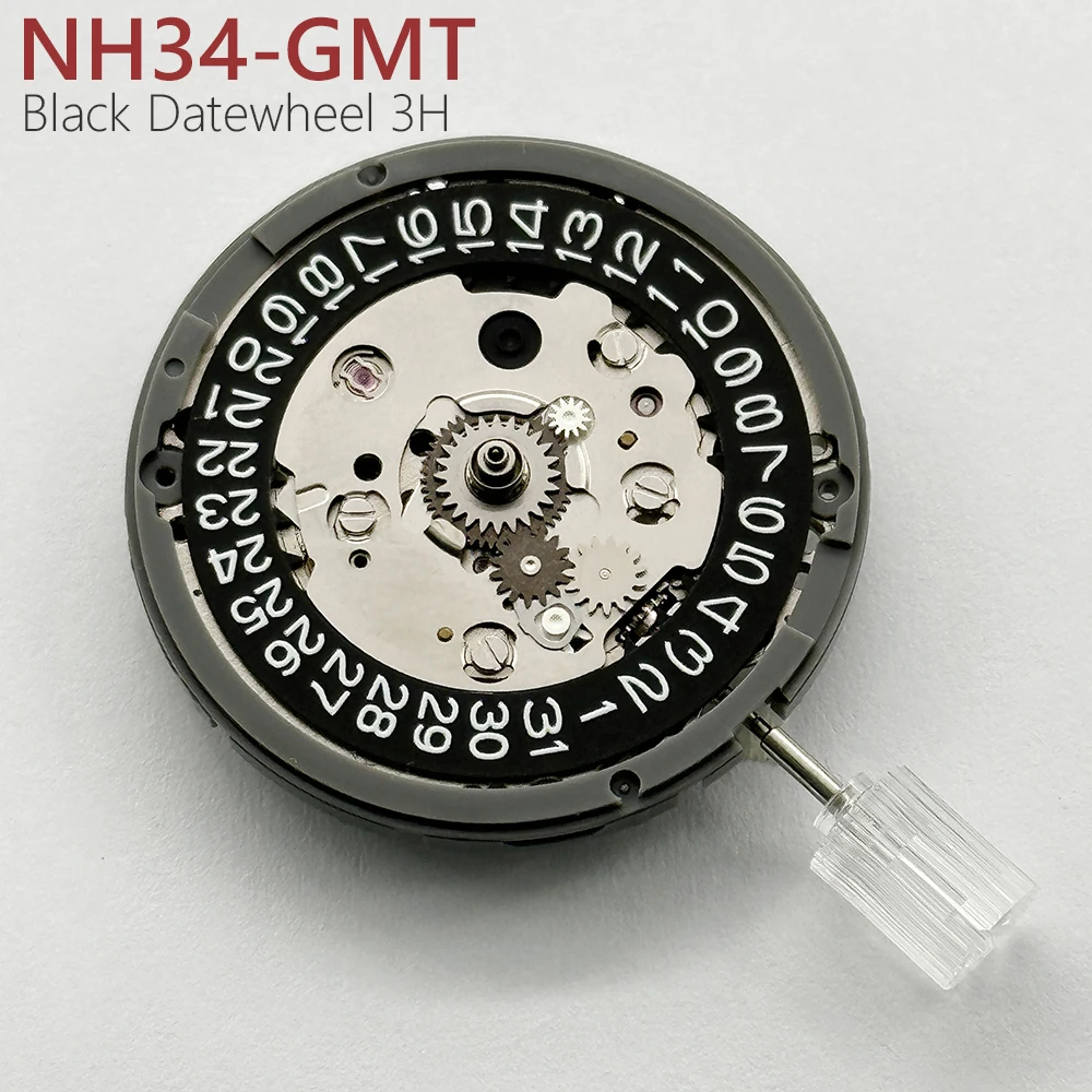 Watch Movement GMT NH34 Automatic Mechanical Black 3H Datewheel High Accuracy 24 Jewels NH34A 4R34 24H Hand GMT Function