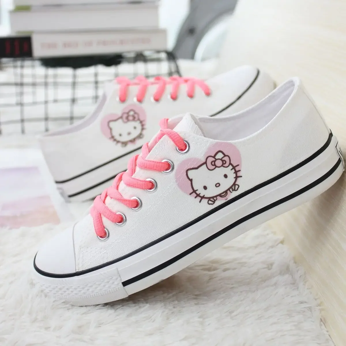 

Hellokitty Low-Top Men's and Women's Classic Canvas Shoes White Shoes Student Board Shoes Sneaker