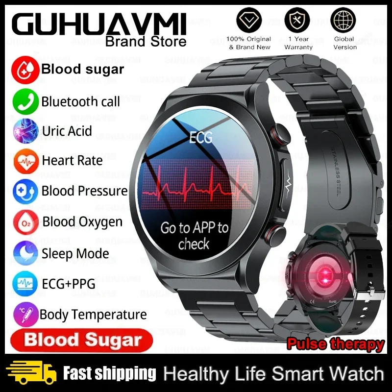 2024 New Pulse Therapy Ecg + Ppg Health Smart Watch Men Wireless Charge Full Touch Screen Blood Sugar Heart Rate Sport Smartwatch