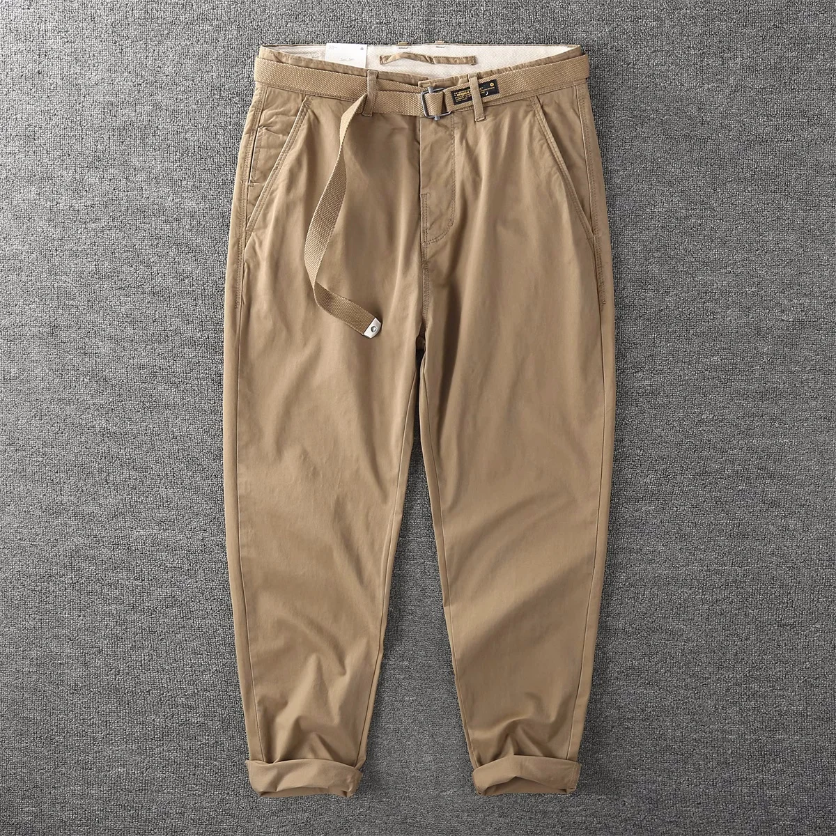 Men's Solid Color Autumn Casual Pants with Belt Fashion Loose Spring Cargo Pants Outdoor All Match Pants
