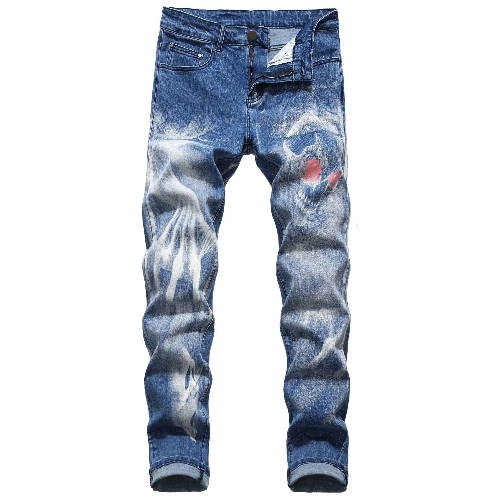 Blue Men's Jeans 3D Digital Print Stretch Denim Pants Blue Black White Trousers Men Fashion Slacks 28-34 36 38 40 42 5
