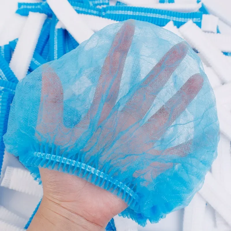 Disposable Hair Cap 100-50pcs Non Woven Fabric Head Cover Disposable Stretch Net Hair Hat Bouffant Caps Cooking Dust Strip Hat For Kitchen Bathroom
