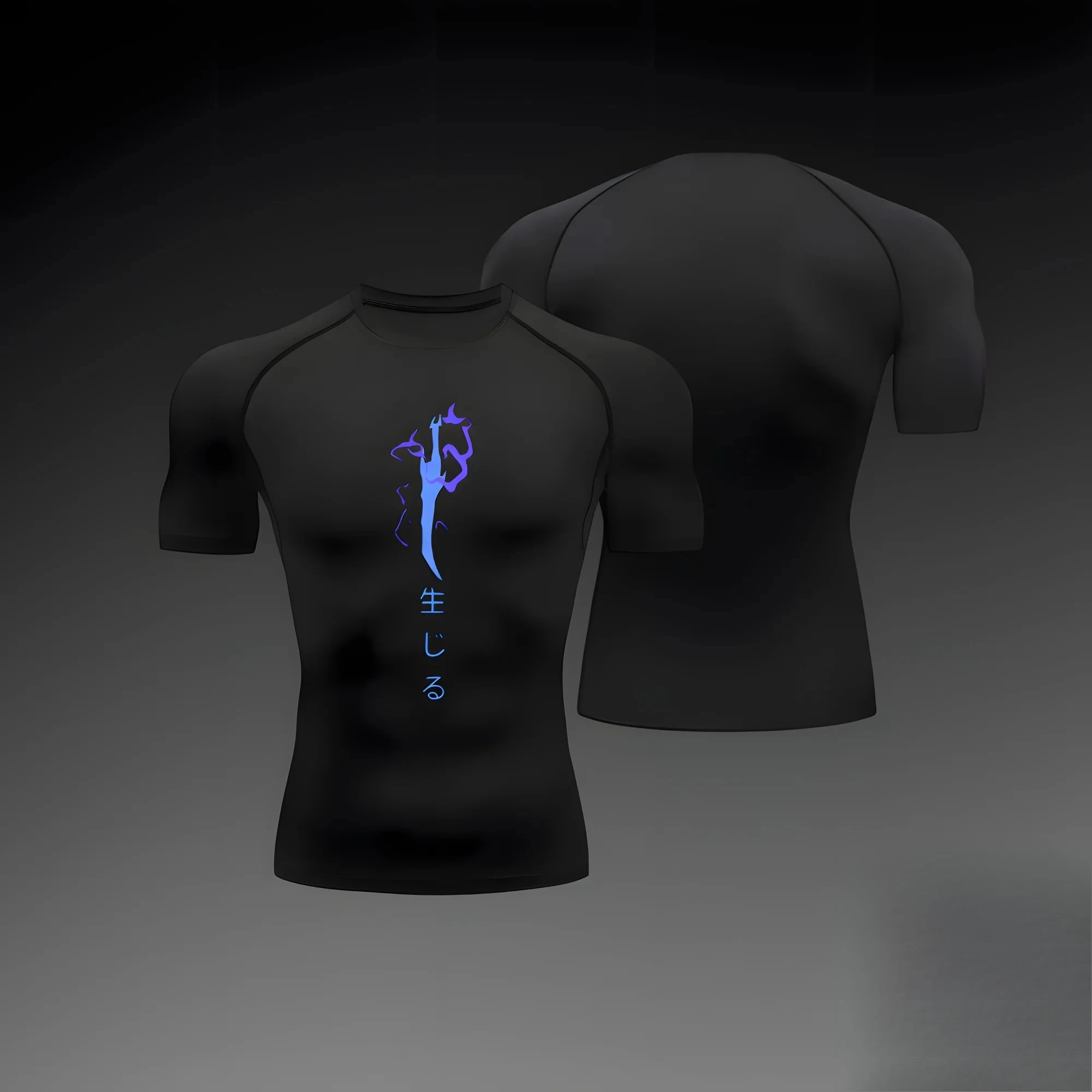 Herren-Shirt, schnell trocknendes T-Shirt, kurzärmelig, für Fitnessübungen, mit Animation bedruckt, Sportstrumpfhose, umfassende Trainingskompression – Detail 7