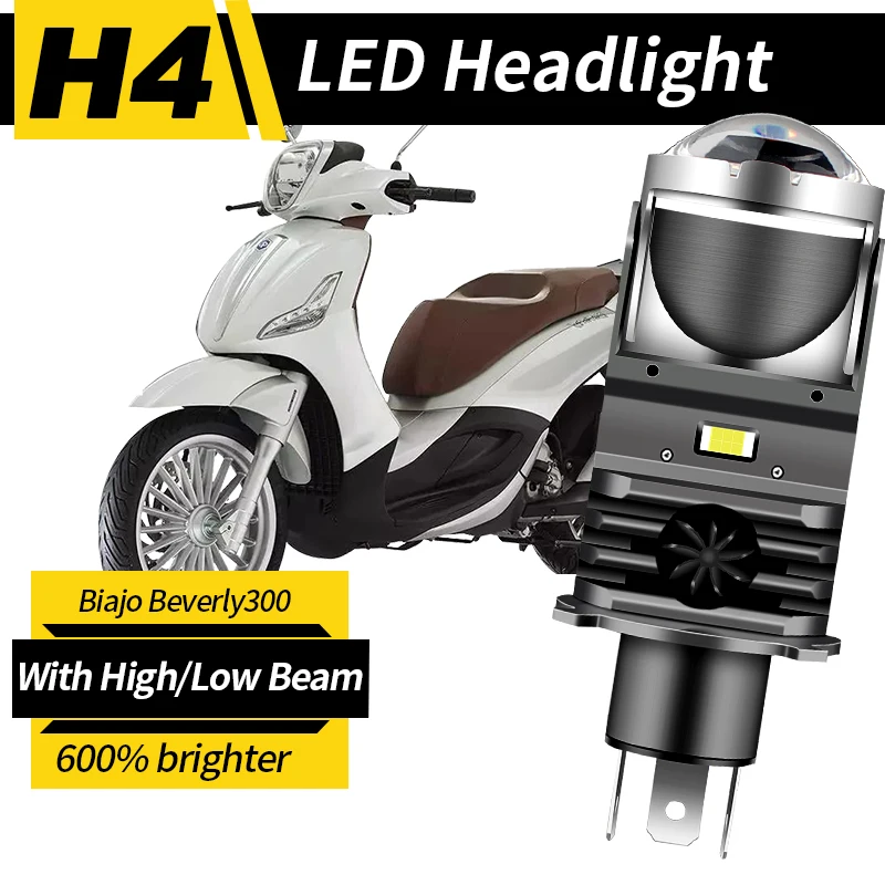

1pc H4 LED Projector Headlight Motorcycle 25W 50000LM Lens with Fan Cooling Automobile Hi Lo Beam Bulb For Biacho Beverly 300