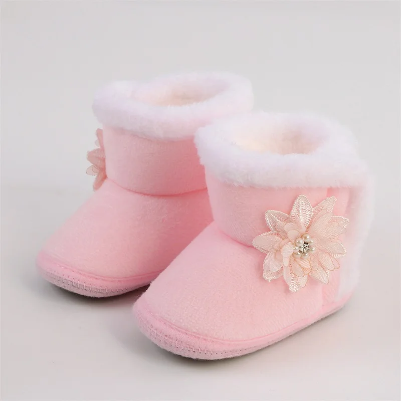 VISgogo Baby Shoes  Girls Snow Boots Winter Warm Flower Ankle Boots Baby Walking Shoes for Toddler Infant 6-15 Months