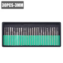Premium 30 - Piece Diamond Burr Set with Case - High - Abrasive Grinding and Polishing Bits (30Pcs(3mm))
