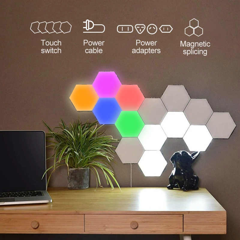 LED Hexagonal Wall Lamp Quantum Light Touch Sensor Night Light DIY LED Honeycomb Lamp Magnetic Light Colorful LED Modular Lamp childrens night lights