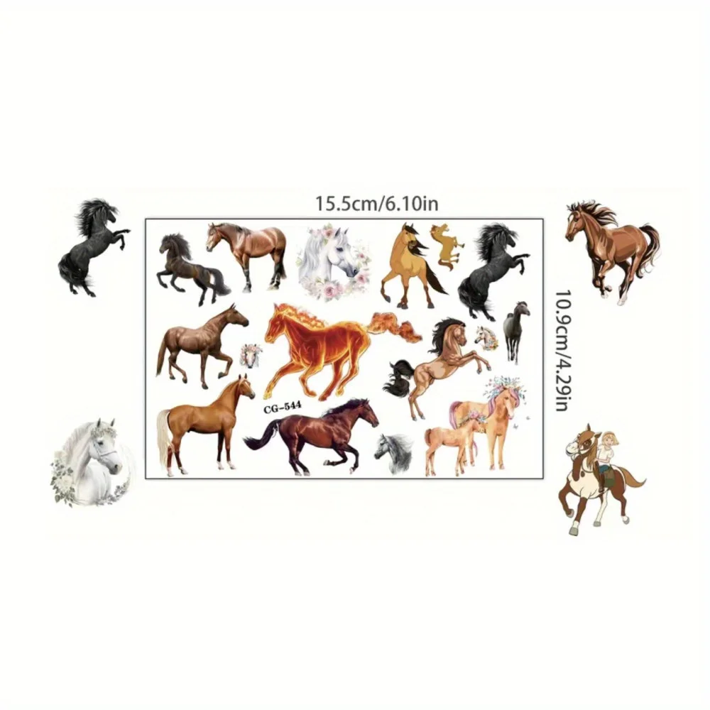 8 Sheets Temporary Horse Tattoos Stickers Birthday Themed Party Supplies Decorated with Tattoo Gifts 4
