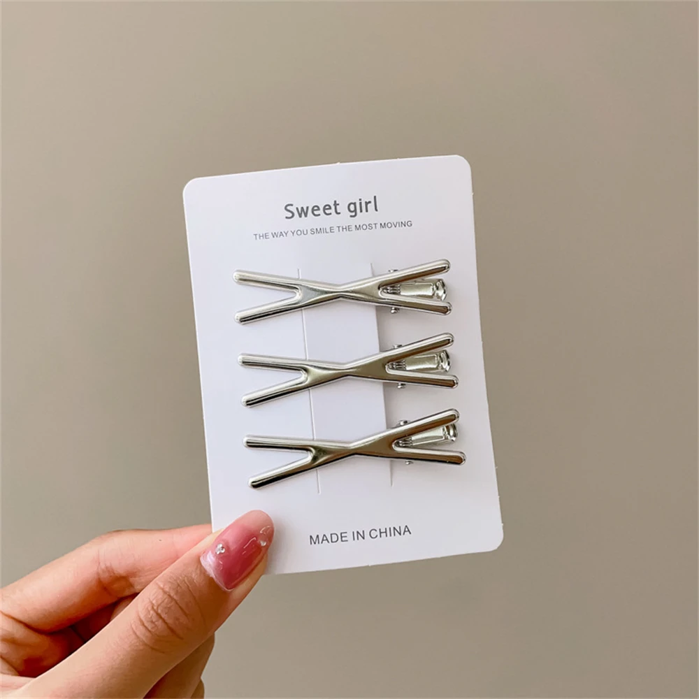 3/6/9/12Pcs Girl Y2k Hair pins Silver Metal Duckbill Clip Women Hair Clips Side Bangs Female Ladies Barrettes Hair Accessories 2
