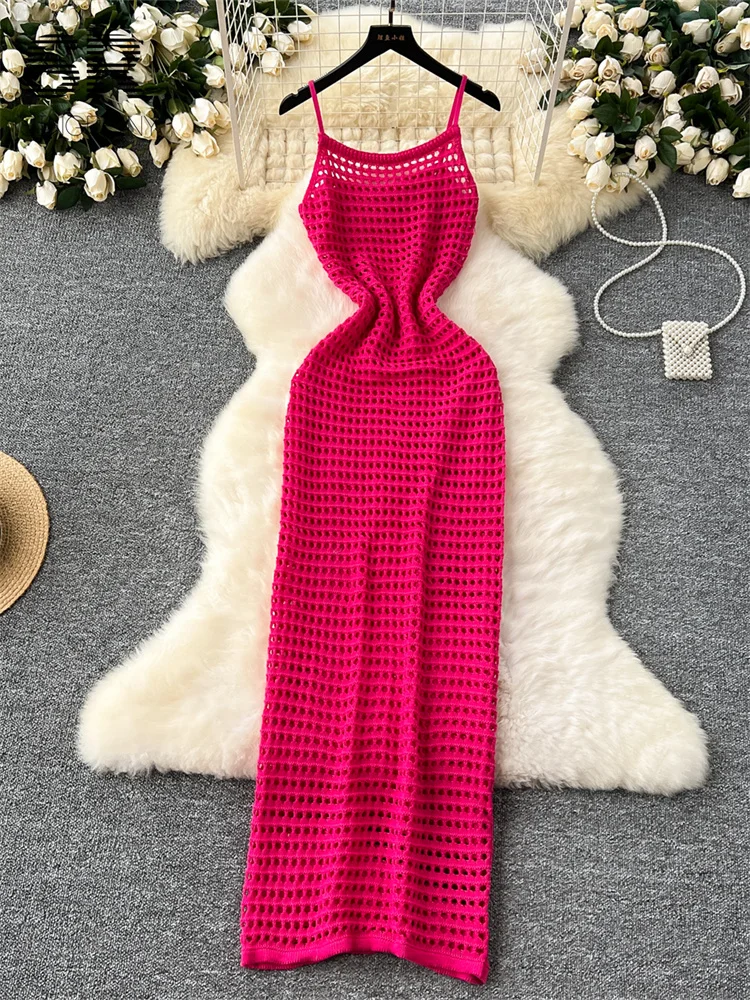 embellished knit dress Alaia Red Rhinestone Embellished Knit Dress