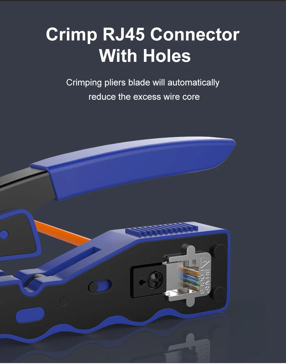 ONTi RJ45 Crimp Tool Pass Through Crimper for Crimping Cat8/7/6/5 Cat5e Connector with Replacement Blade Ethernet Cable Stripper elegiant cable tester