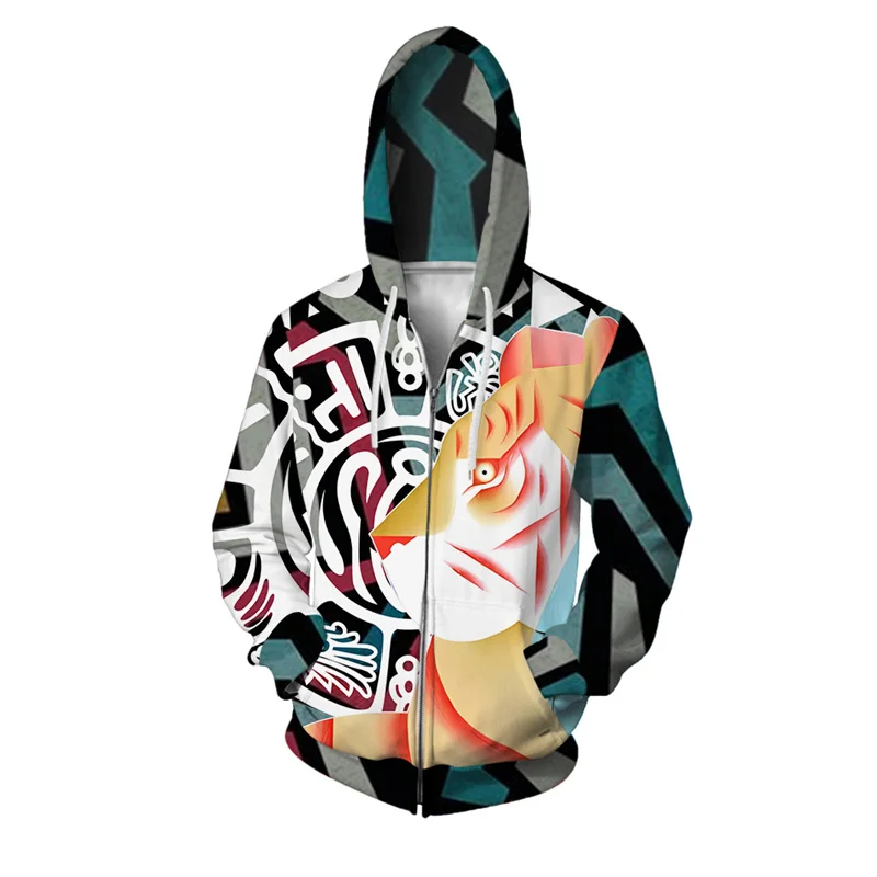 thumbnail image 1 of Sudadera con capucha y cremallera con estampado de tigre para hombre, con personajes de dibujos animados, estampado 3D, de manga larga, informal, holgada, 1 of 4