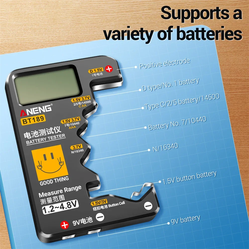 LCD Digital Display Battery Tester BT189 Battery Tester Universal Battery Checker For AA AAA 9V 1.5V/3V Button Cell Batteries - 4