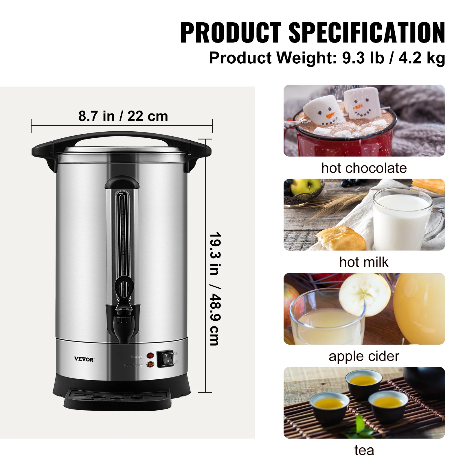 VEVOR 65/110 Cups Stainless Steel Coffee Thermos Urn Commercial Hot Water  Dispenser for Camping Fast Brewing Easy Cleaning - AliExpress