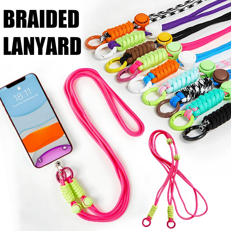 Phone Lanyard Adjustable Braided Rope with Replacement Patch Anti-lost Lanyards Universal Mobile Phone Accessories