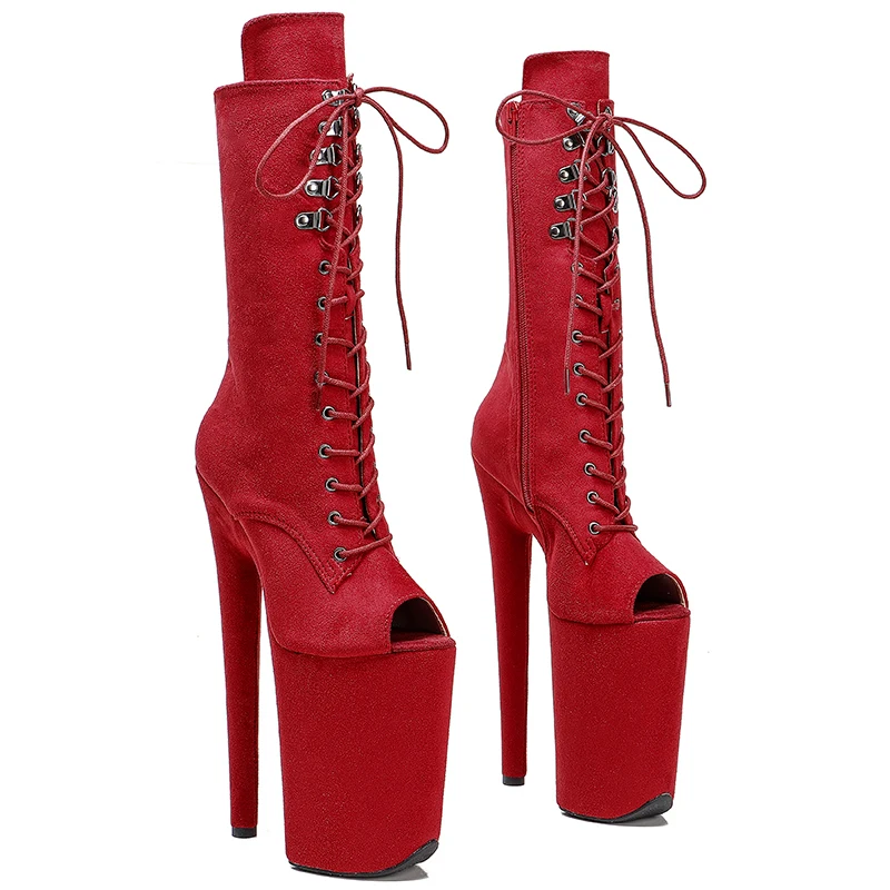 

Leecabe 23CM/9inches Suede Extreme High Heels Platform Boots Lace Up Sexy Pole Dancing Ankle Boots women boot 4B