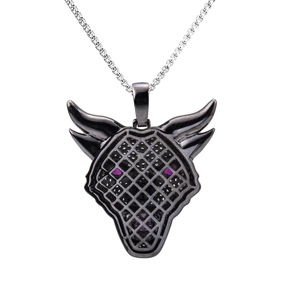 VANAXIN Iced Out Men's Hip Hop Wolf Head Pendant Animal Necklace CZ Zircon Rock Punk Rapper Black Gun Jewelry Gift 2