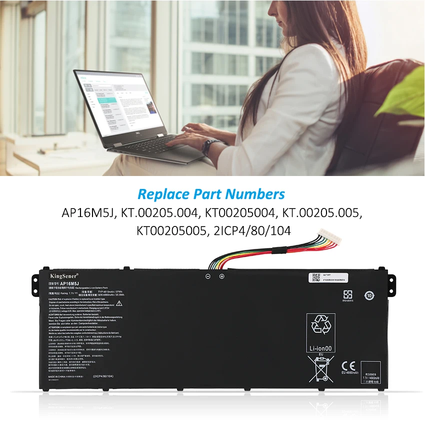 Bateria do Portátil Acer Aspire Aspire A31521 A31551 Es1 A114 A315 Kt.00205.004 7.7v 4810mah 37wh Kingsener-ap16m5j - Imagem 3