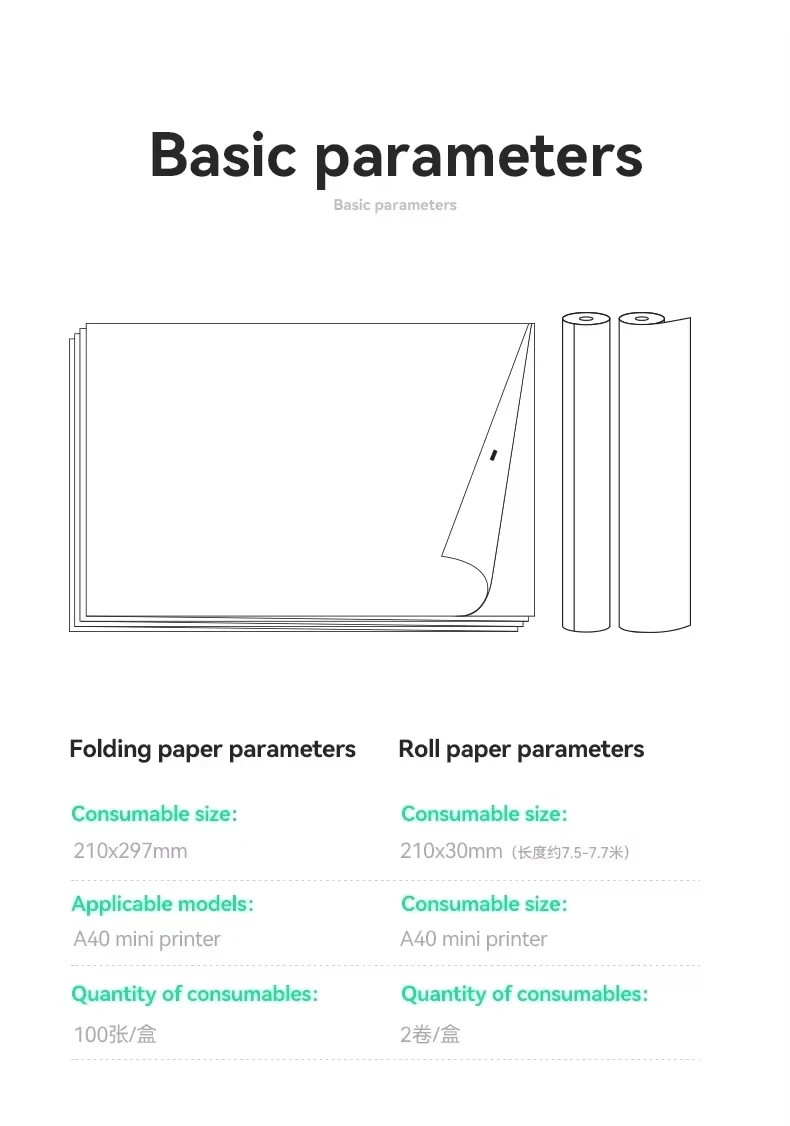 A4 Thermal Printer Paper 100 Pages Folded Long-lasting 8.5 x 11 Inch A40 Printer PocketJet HPRT MT800/MT800Q