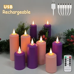 LED Rechargeable Candles By usb With Flickering Flame Pink Waterproof Wedding Candles Christmas Decorative Purple Tealight Timer