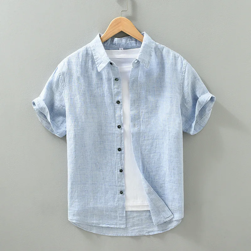 Linen Thin Light Breathable Shirts for Men Summer Vintage Fashion Shorts Sleeve Tops for Cityboy Youth Male Casual casual short sleeved shirt,linen shirt,short sleeved shirt