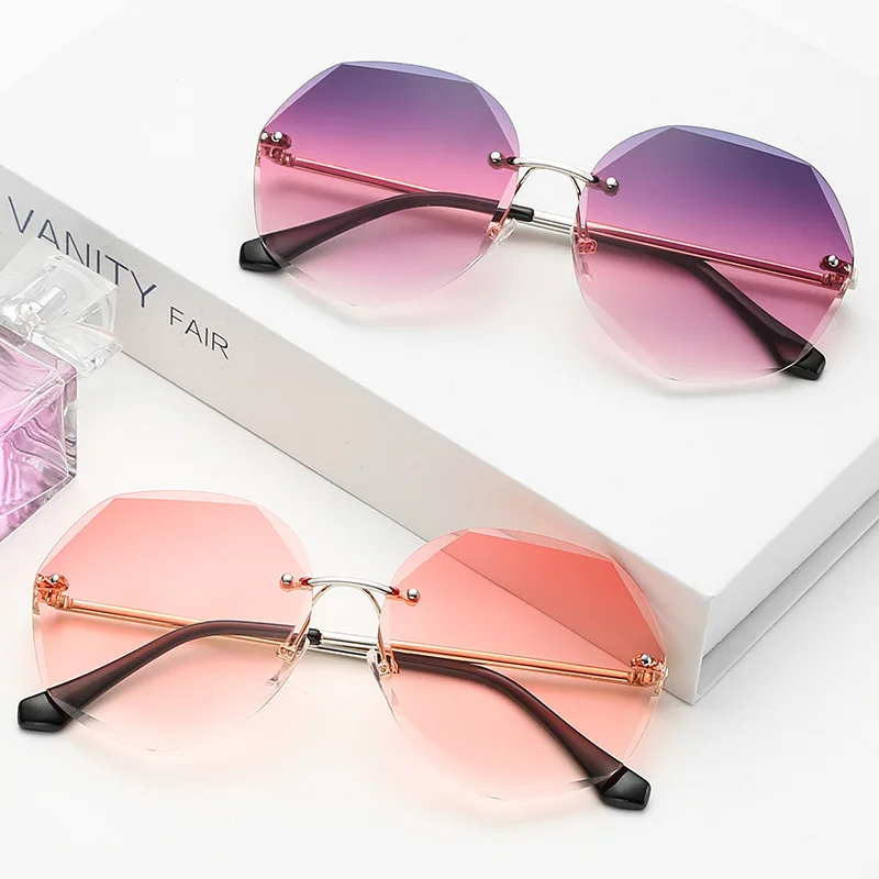 

Octagonal Rimless Sunglasses Women's Retro Metallic Sun Glasses UV Protection New Fashion Cutting Lens Eyewear UV400 Sun Glasses