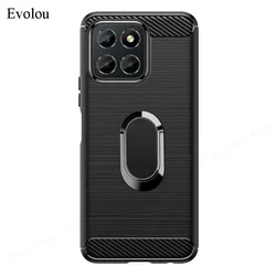 Carbon Fiber Silicone Case with Magnetic Ring Stand Holder - Soft Shockproof Cover for Nothing Phone 2 (Black-TH)