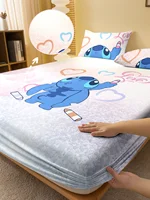 1 cartoon cute Stitch pattern digital printed frosted Fitted Sheet,bedroom printed bed cover,bedding(No pillowcase) 1