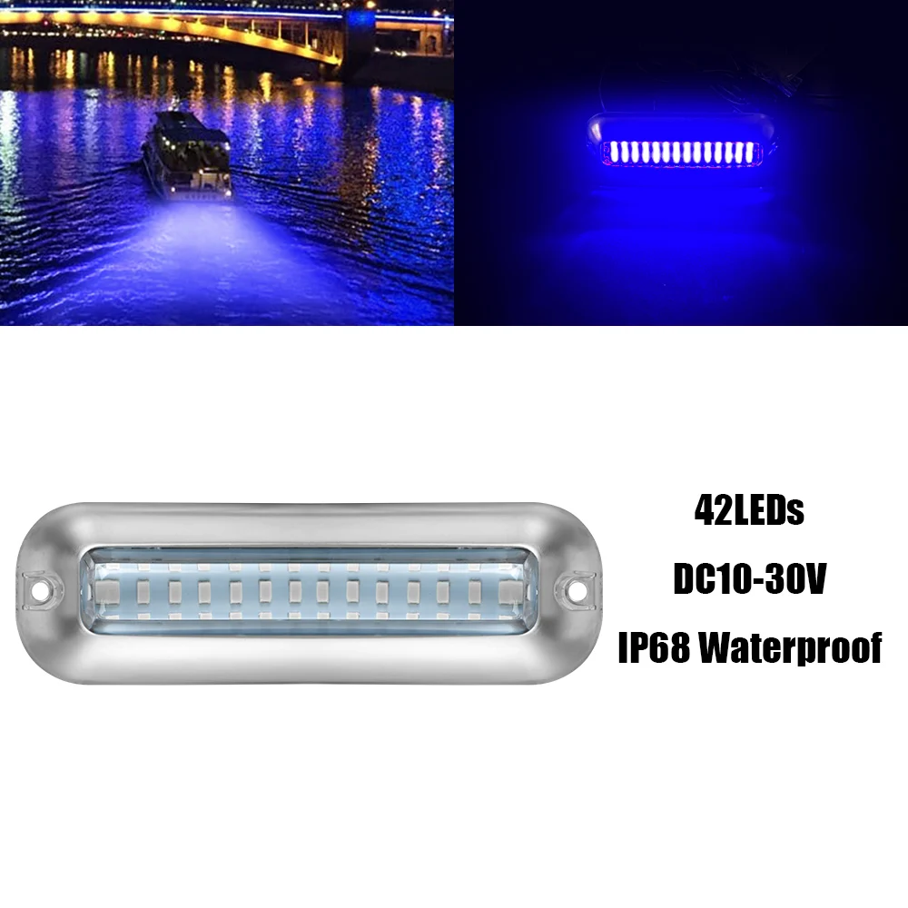 

Blue/White/Red Marine Boat Underwater Pontoon Transom Lamp Waterproof Boat Transom Light 50W 42 LEDs Universal Stainless Steel