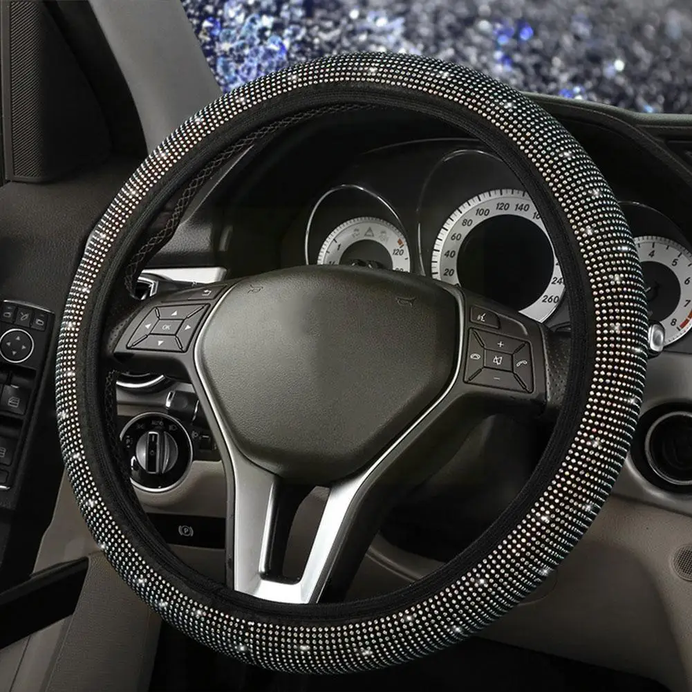 

Universal Car Rhinestones Steering Wheel Cover with Car-Styling Crystal Diamond Case Diamond Protector Sparkling Steering W A8W4