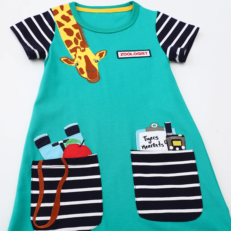 New Baby Girl Summer Dress Kids Clothes Cartoon Giraffe Short Sleeves Dresses Cotton Vestidos Children's Clothing