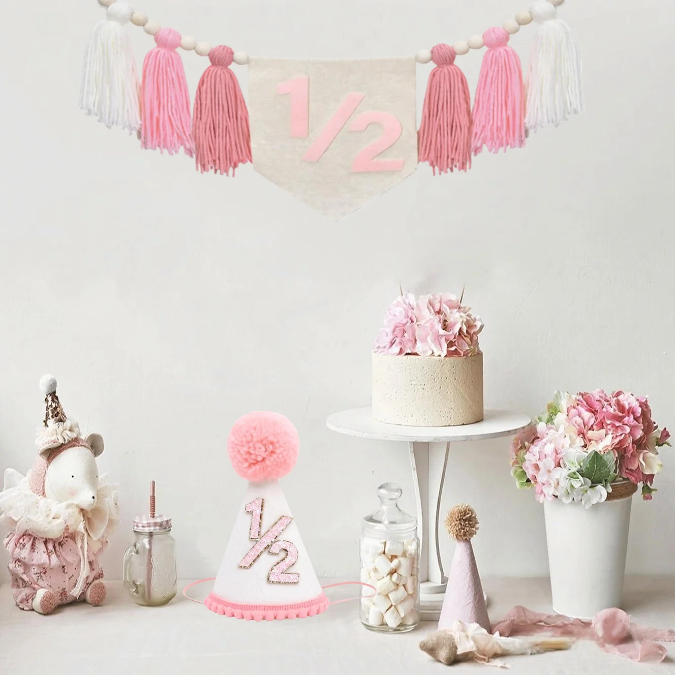 1 Stück Halbjahres-Geburtstagsparty-Hut – Rosa, Weiß, Grün, Blau, ideal für Geburtstagsfeiern und Dekorationen, Geburtstagsparty-Hut – Detail 5