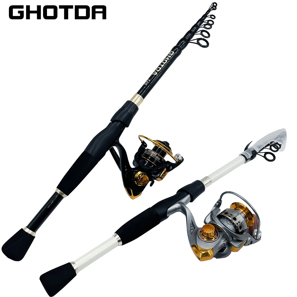 GHOTDA Fishing Rod and Reel Combo Set 1.6-2.4m Carbon Fiber Casting Rod and 5.2:1 Gear Ratio Spinning Fishing Reel Carp Pesca