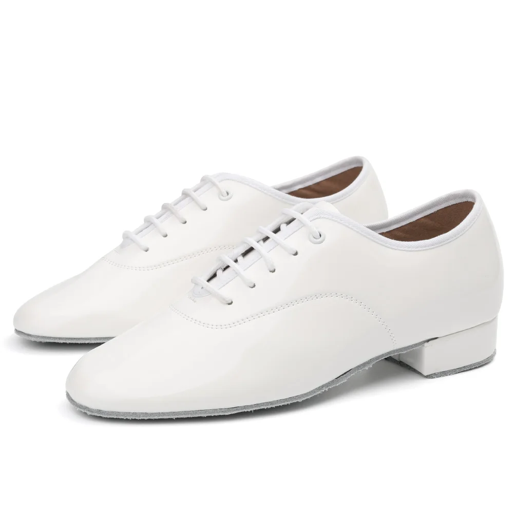 DKZSYIM Men's Latin Dance Shoes Leather Ballroom Modern Tango Dance Shoes For Boys Lace-Up Teachers Dance Sneaker Heels 2CM 2