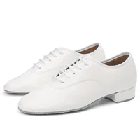 DKZSYIM Men's Latin Dance Shoes Leather Ballroom Modern Tango Dance Shoes For Boys Lace-Up Teachers Dance Sneaker Heels 2CM 2