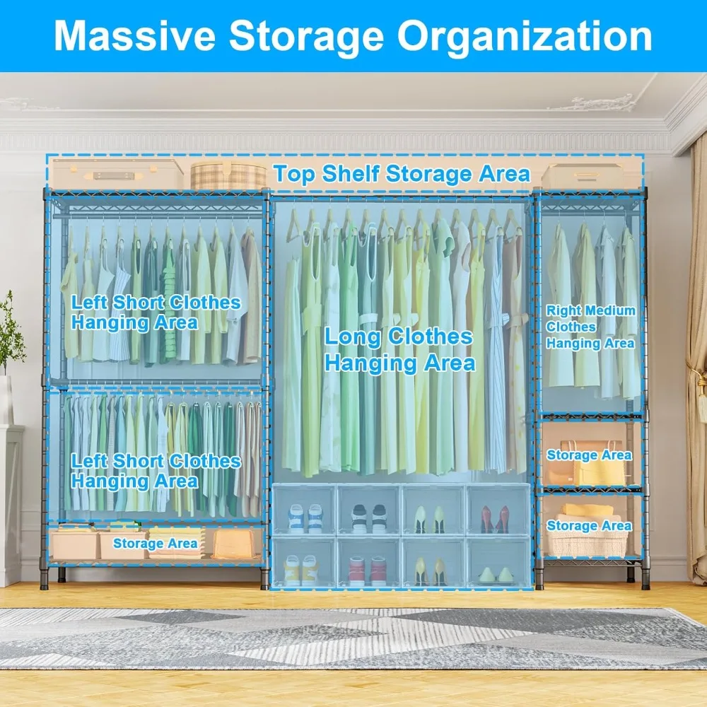 e10 clothes rack（with stretchable hanger rod）freestanding clothing racks for hanging clothes，adjustable closet organizer system