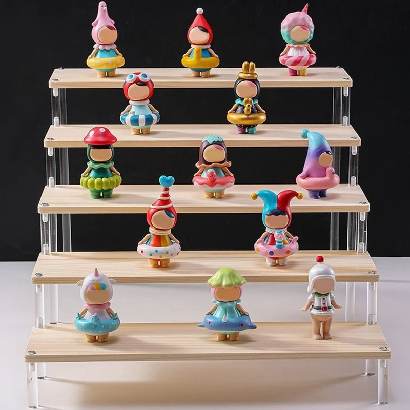 1-5 Tier Wood Acrylic Display Stand Hand-made Figure Doll Décor Toy Animation Car Model Blind Box Perfume Shelves Organizers 2