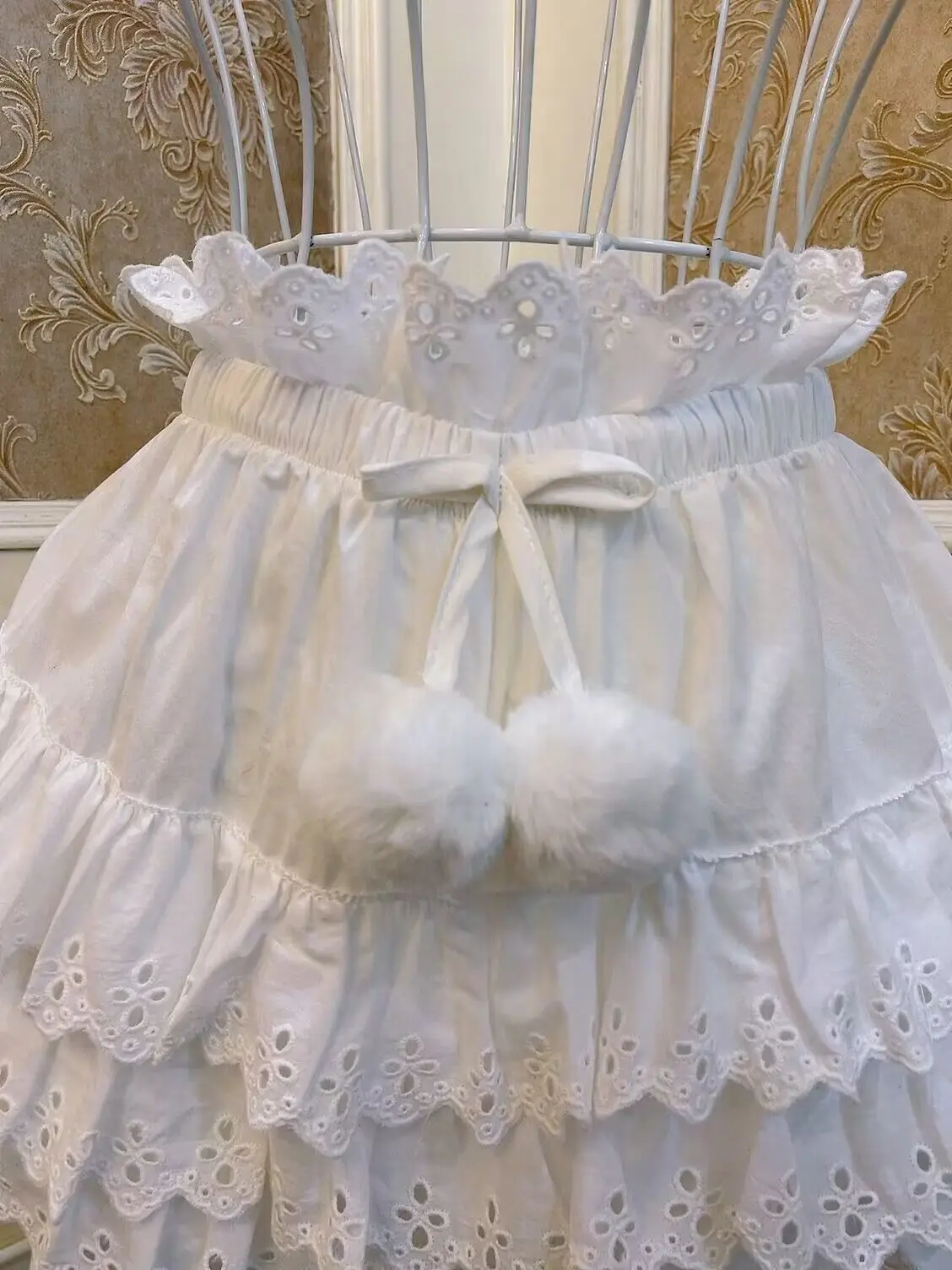 Dophee Original Girl Princess Plush Ball Lace-up Cake Skirt All-match Elastic Waist Bottom Shorts Live Home Shorts Skirts