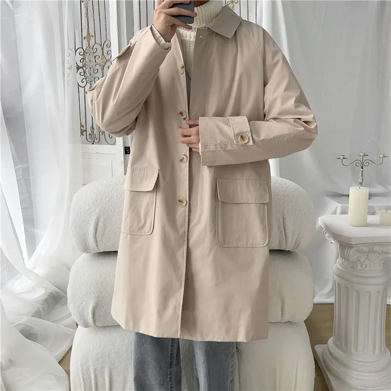 

Tyle Cloak Trench Coat Mens Casual Solid Autumn New Fashion Loose Long Overcoat Male High Street Windbreaker Trenchcoat