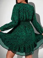 New Sexy V-Neck Leopard Print Long-Sleeve Dress Plus Size Women Clothing American Slim A-Line Skirt Elegant Party Evening Dress - Image 5