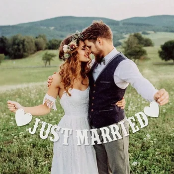 Matrimonio Vintage appena sposato Bunting Banner addio al nubilato Photo Booth puntelli forniture rustiche per la decorazione della festa nuziale